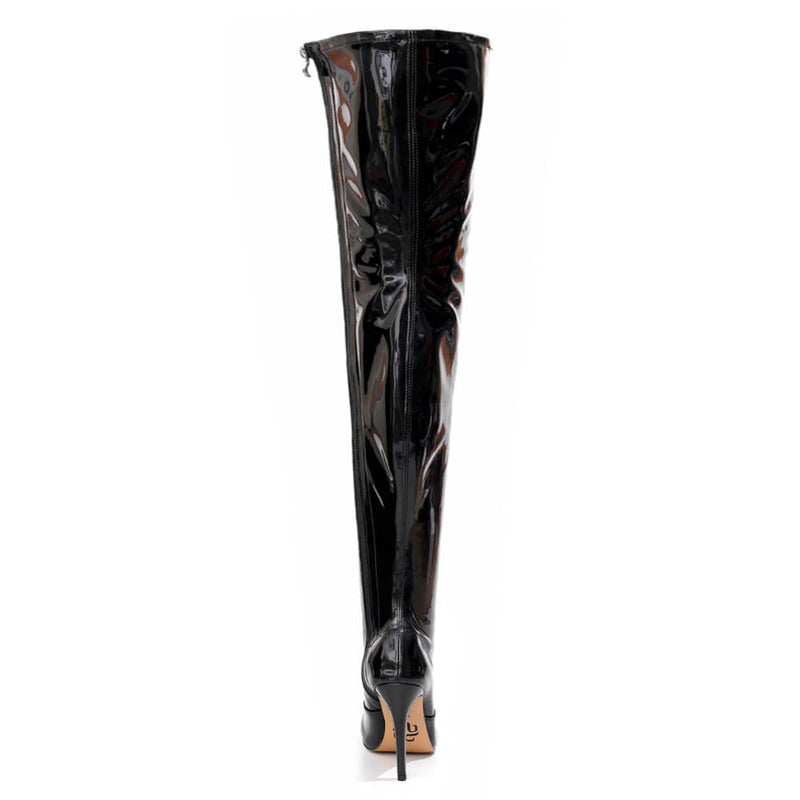 Devilla Size Inclusive - Black Vegan Patent - Street Sole - Thigh Variant Six
