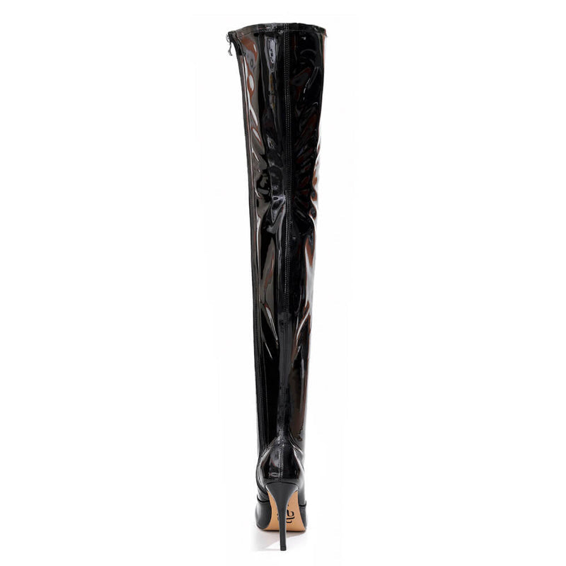 Devilla Size Inclusive - Black Vegan Patent - Street Sole - Thigh Variant Three