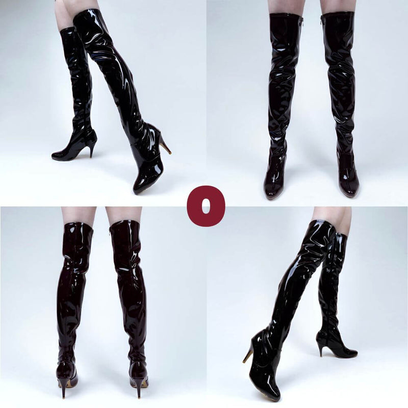 Devilla Size Inclusive - Black Vegan Patent - Street Sole - Thigh Variant Zero
