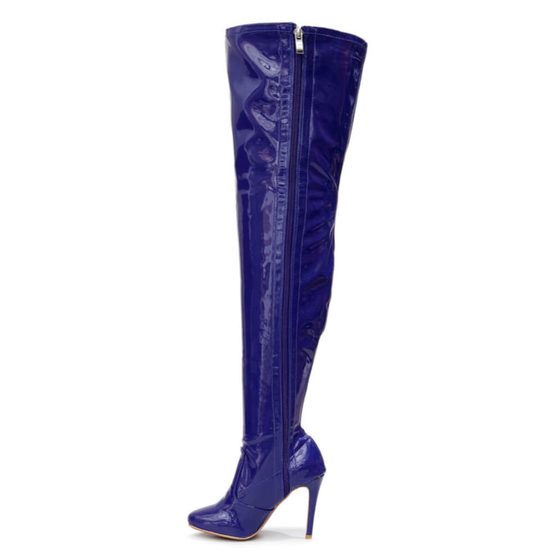 Devilla Size Inclusive - Blue Vegan Patent - Street Sole - Thigh Variant Four
