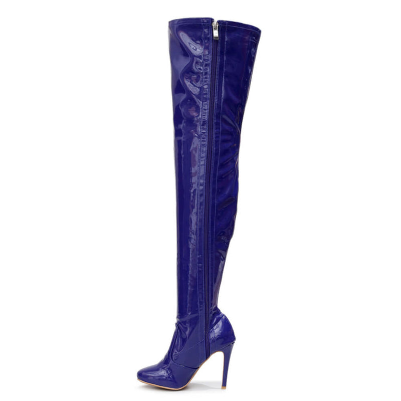 Devilla Size Inclusive - Blue Vegan Patent - Street Sole - Thigh Variant Three