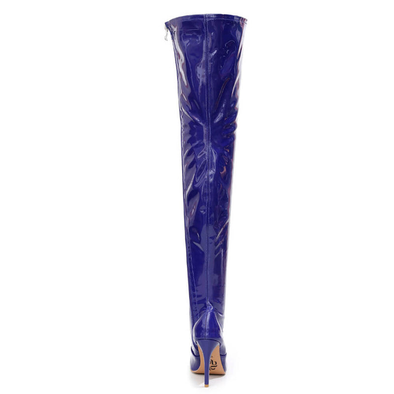 Devilla Size Inclusive - Blue Vegan Patent - Street Sole - Thigh Variant Three