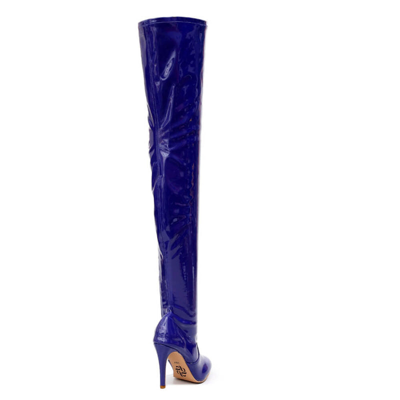 Devilla Size Inclusive - Blue Vegan Patent - Street Sole - Thigh Variant Two