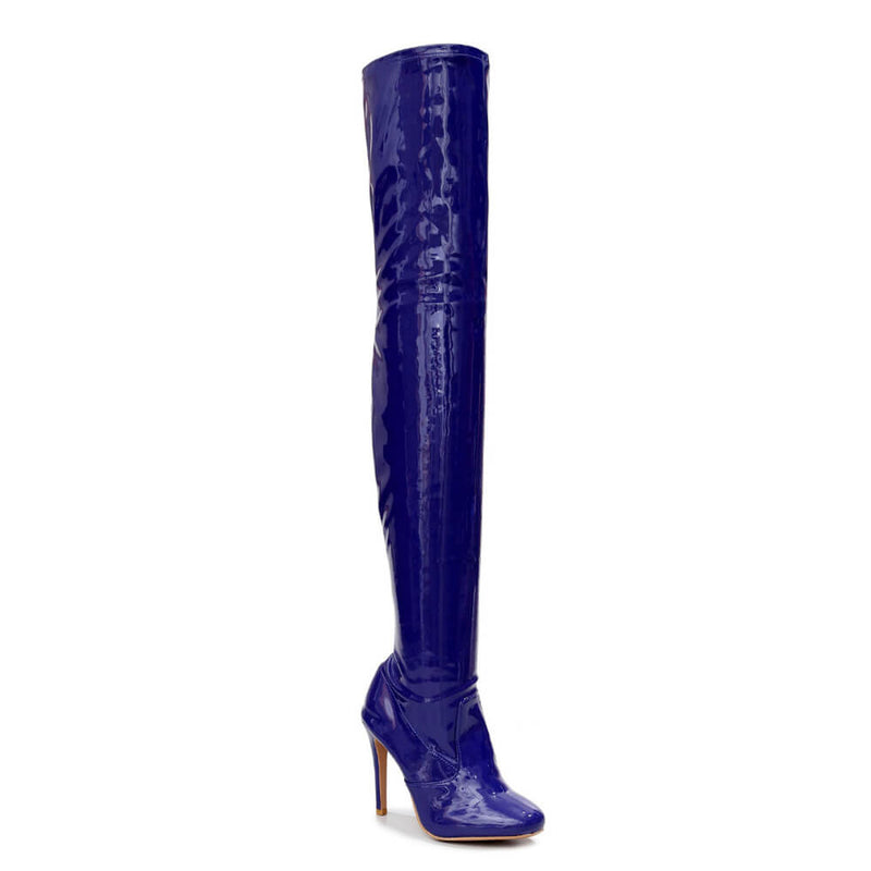 Devilla Size Inclusive - Blue Vegan Patent - Street Sole - Thigh Variant Zero