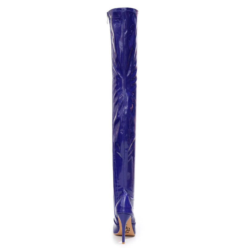 Devilla Size Inclusive - Blue Vegan Patent - Street Sole - Thigh Variant Zero