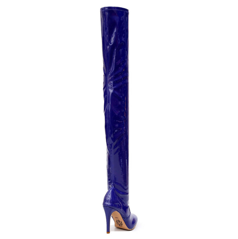 Devilla Size Inclusive - Blue Vegan Patent - Street Sole - Thigh Variant Zero