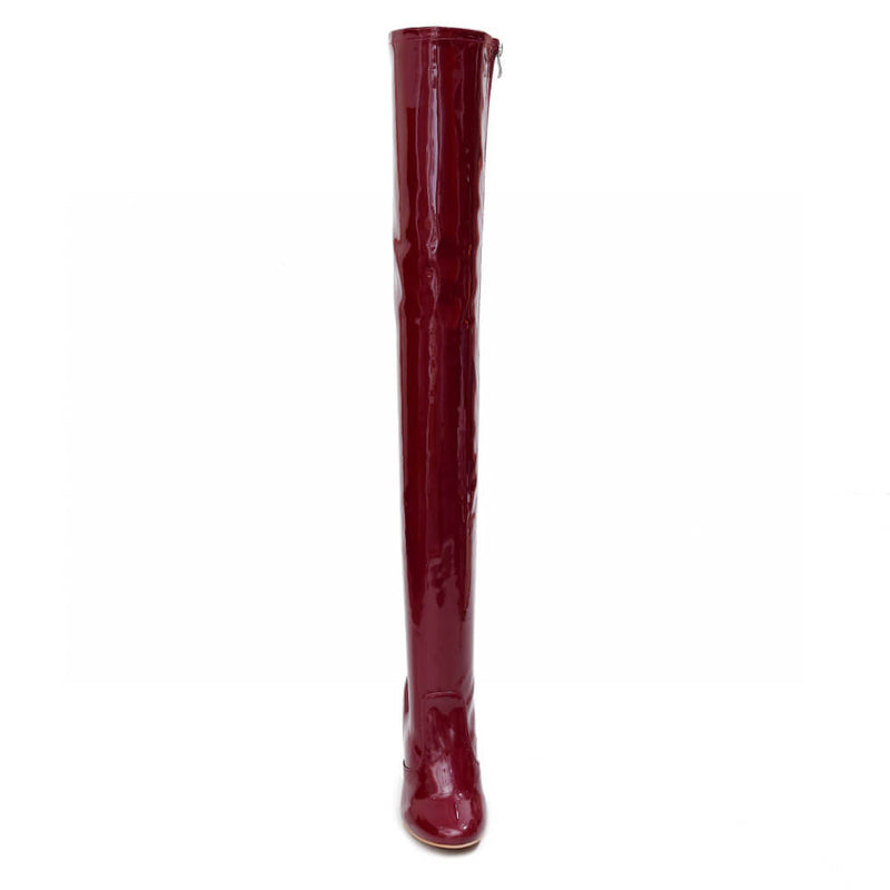 Devilla Size Inclusive - Burgundy Vegan Patent - Street Sole - Thigh Variant One