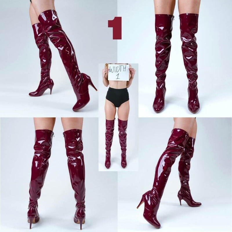 Devilla Size Inclusive - Burgundy Vegan Patent - Street Sole - Thigh Variant One