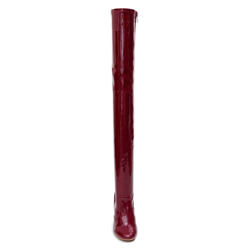 Devilla Size Inclusive - Burgundy Vegan Patent - Street Sole - Thigh Variant Zero
