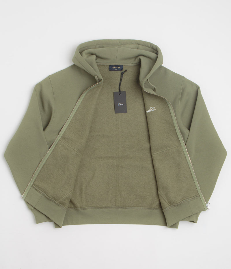 Dime Cursive Full Zip Hoodie in Army Green