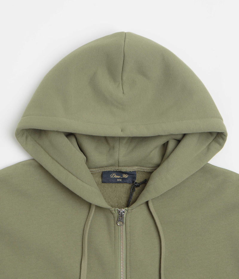 Dime Cursive Full Zip Hoodie in Army Green