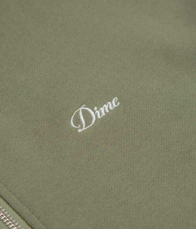 Dime Cursive Full Zip Hoodie in Army Green