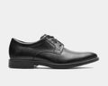 Rockport Dressports Premium Waterproof Oxford shoes in black leather with sleek design and lace-up closure, side view.