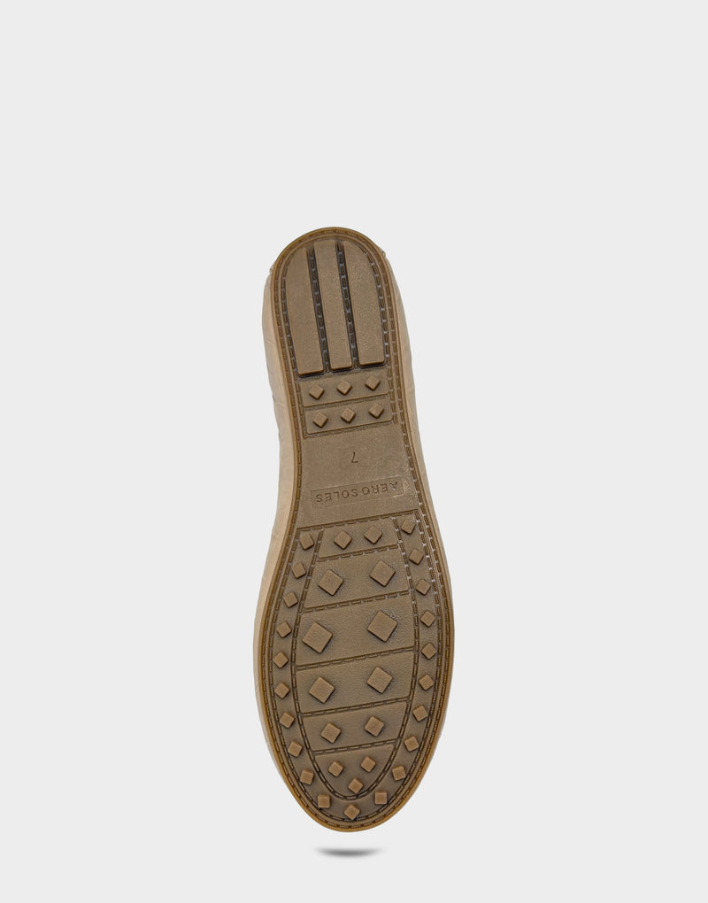 Comfortable Women's Casual Loafer in Natural Faux Croc Nubuck Bottom View