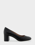 Comfortable Women's Mid Heel Pump in Black Genuine Leather Side View