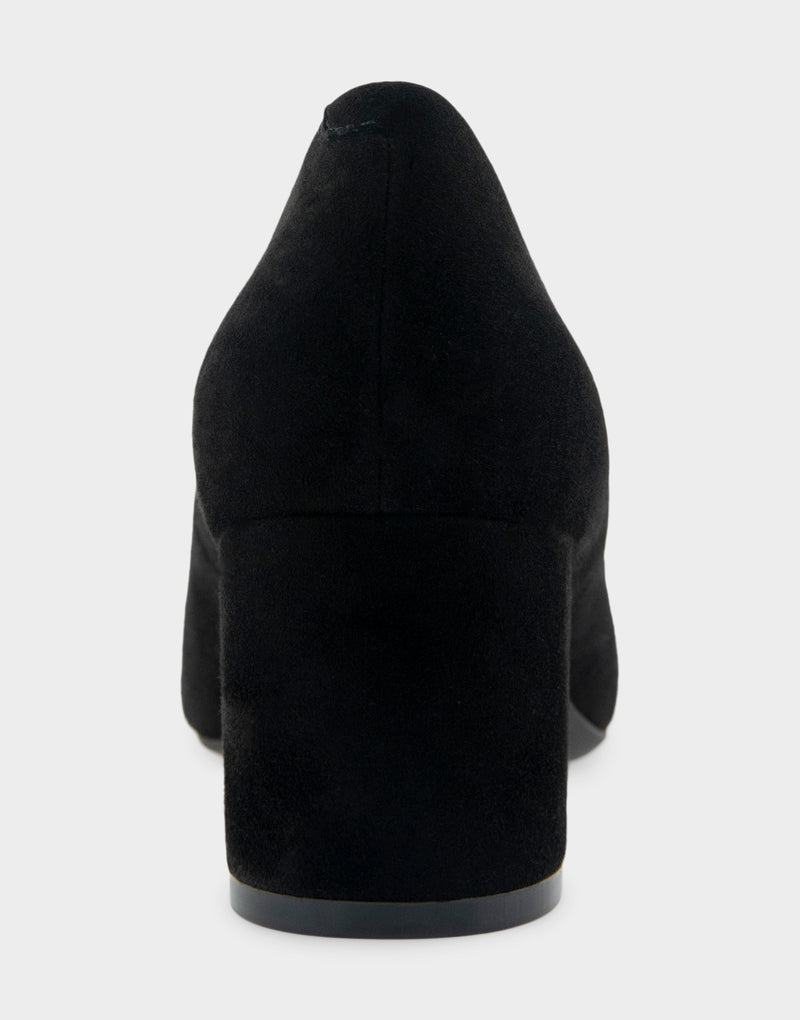 Comfortable Women's Mid Heel Pump in Black Genuine Suede Back View