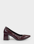 Comfortable Women's Pump In Burgundy Patent Faux Leather Side View
