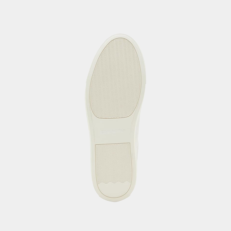 Steve Madden Finneas shoe outsole in solid white showing textured grip pattern, bottom view.