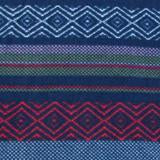 Polar Feet Fleece Socks fabric detail featuring colorful geometric patterns in blue, red, green, and purple.