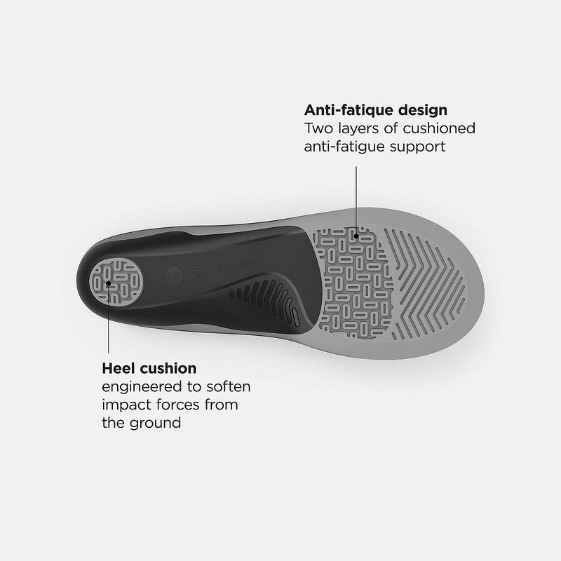 New Balance Flex Cushion Insoles featuring anti-fatigue design with layered cushioning and impact-absorbing heel support, top view.