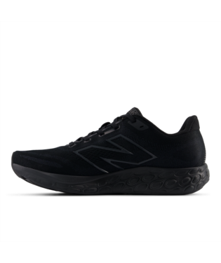 New Balance Fresh Foam 680v8 running shoes in black with mesh upper and cushioned midsole, side view.