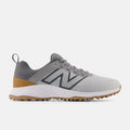 New Balance Golf Fresh Foam Contend v2 golf shoes in gray with white midsoles and gum rubber outsoles, side view.