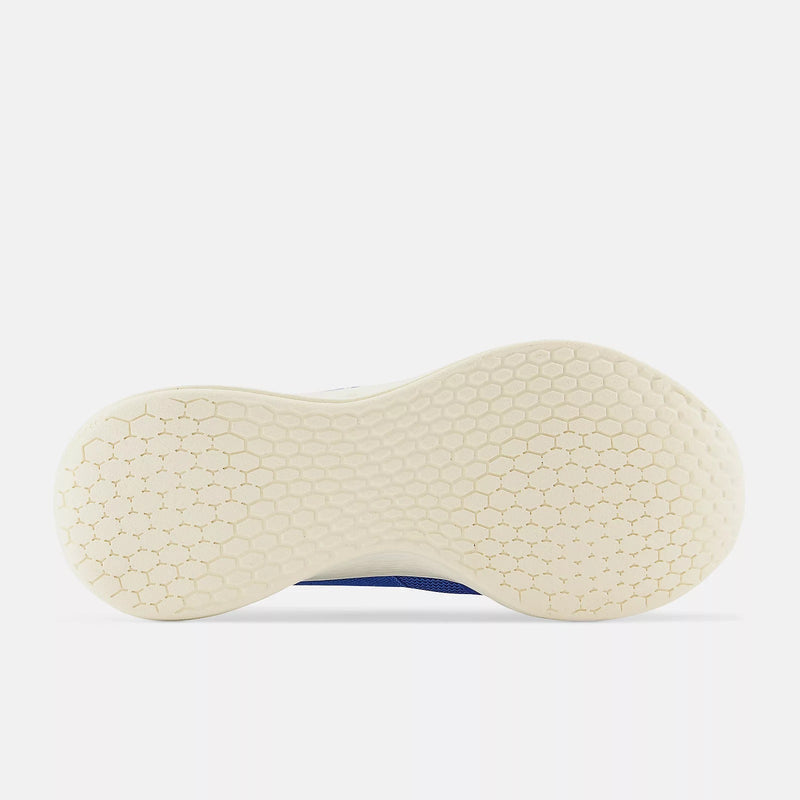 New Balance Fresh Foam Roav running shoes outsole with hexagonal traction pattern in cream-colored rubber, bottom view.