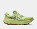 New Balance Fresh Foam X Hierro v9 trail running shoes in light green and olive with Vibram outsole and mesh upper, side view.