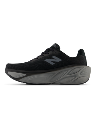 New Balance Fresh Foam X More v5 running shoes, black mesh upper with gray midsole and side logo, side view.