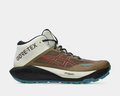 Asics Gel Trabuco 13 MT GTX trail running shoes in brown and white with Gore-Tex upper and FF Blast+ cushioning, side view.