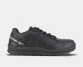 Reebok Work Guide Work Steel Toe Work Shoes in black with durable leather upper and slip-resistant outsole, side view.