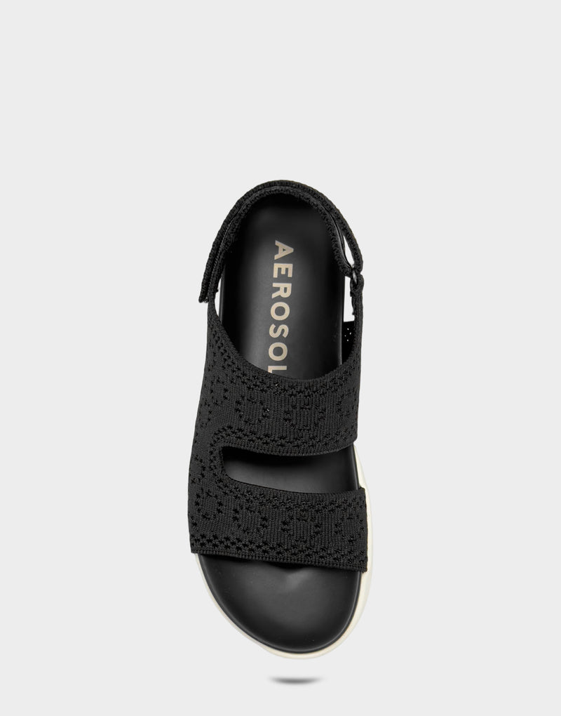 Comfortable Women's Sport Sandal in Black Lace Knit Full Front View