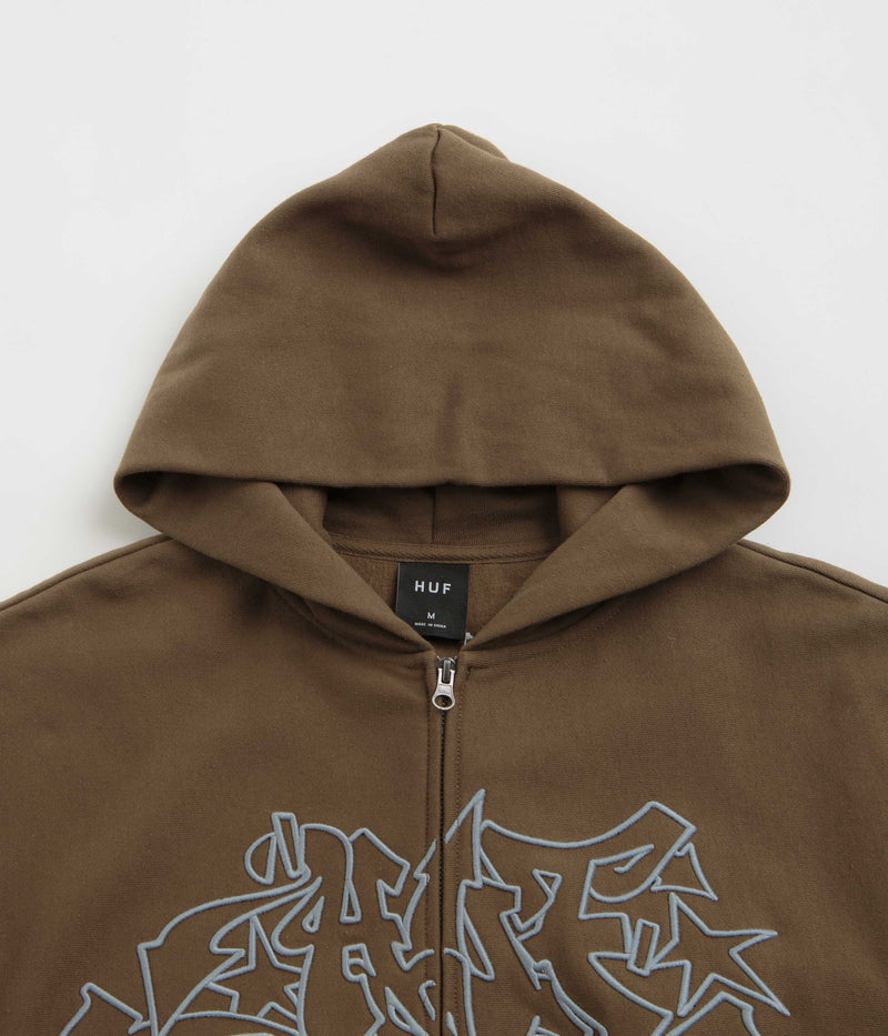 HUF Outlines Heavyweight Full Zip Fleece in Brown