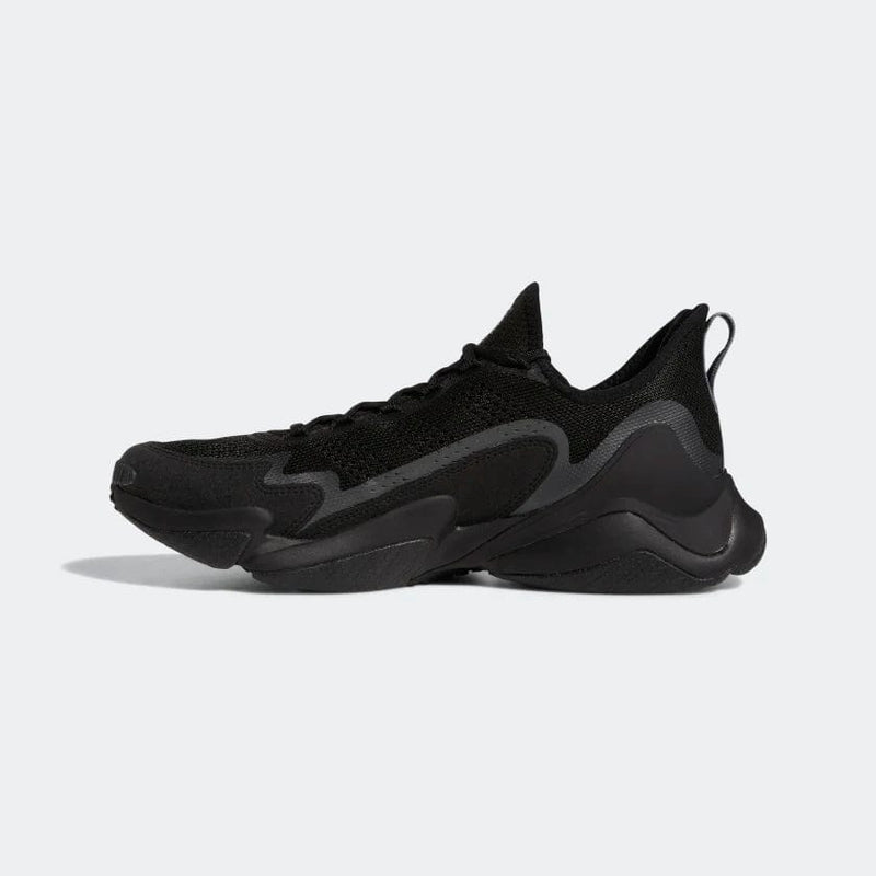 Adidas Impact FLX shoes in black with lightweight mesh upper and dynamic wave accents, side view.