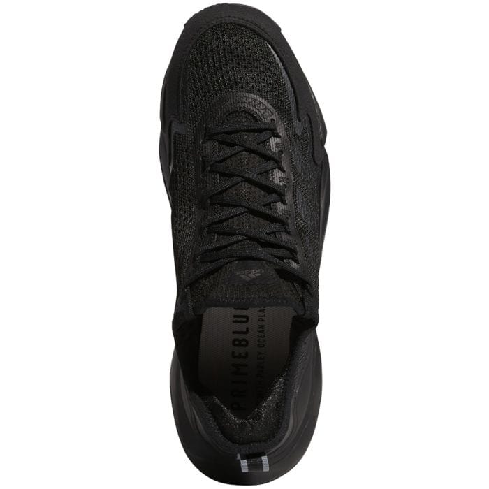 Adidas Impact FLX shoes with black mesh upper and lace system, top view showing Primeblue sustainable materials.