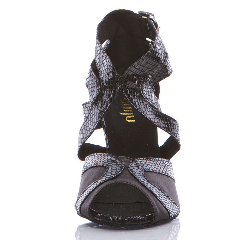 Isabel - Black Metallic Snake - Suede Sole - Dance Floor Only
