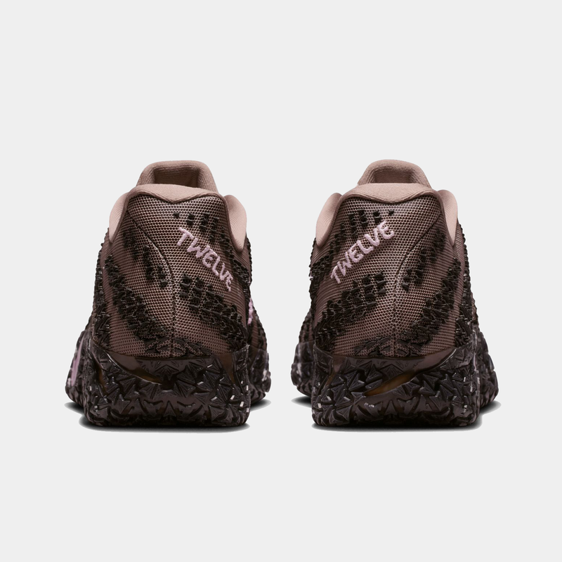 Nike Ja 3 "Mink Brown" basketball shoes, back view showing textured heel design with "Twelve" branding and brown mesh upper.