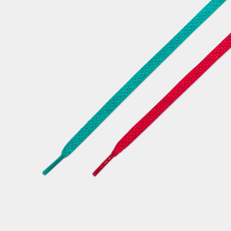 Nike Ja 3 "Scratch 3.0" shoelaces in turquoise and red with durable woven texture and plastic aglets.