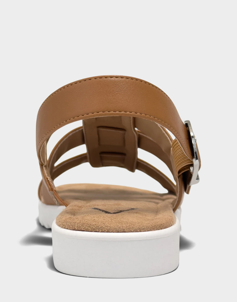 Comfortable Women's Fisherman Sandal in Natural Faux Leather Back View