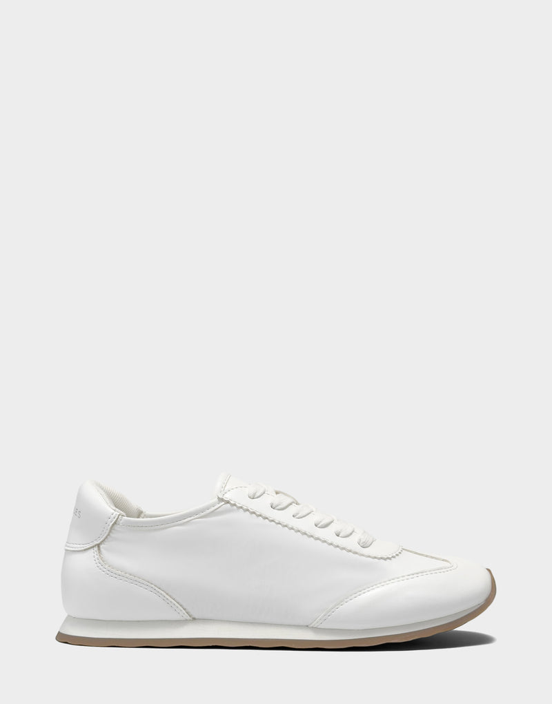 Comfortable Women's Sneaker in White/White Nylon/Faux Leather, side view