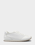 Comfortable Women's Sneaker in White/White Nylon/Faux Leather, side view