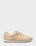 Comfortable Women's Lace Up Sneaker In Beige Faux Suede