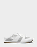 Comfortable Women's Sneaker Mule in Bright White Faux Leather & Mesh, side view