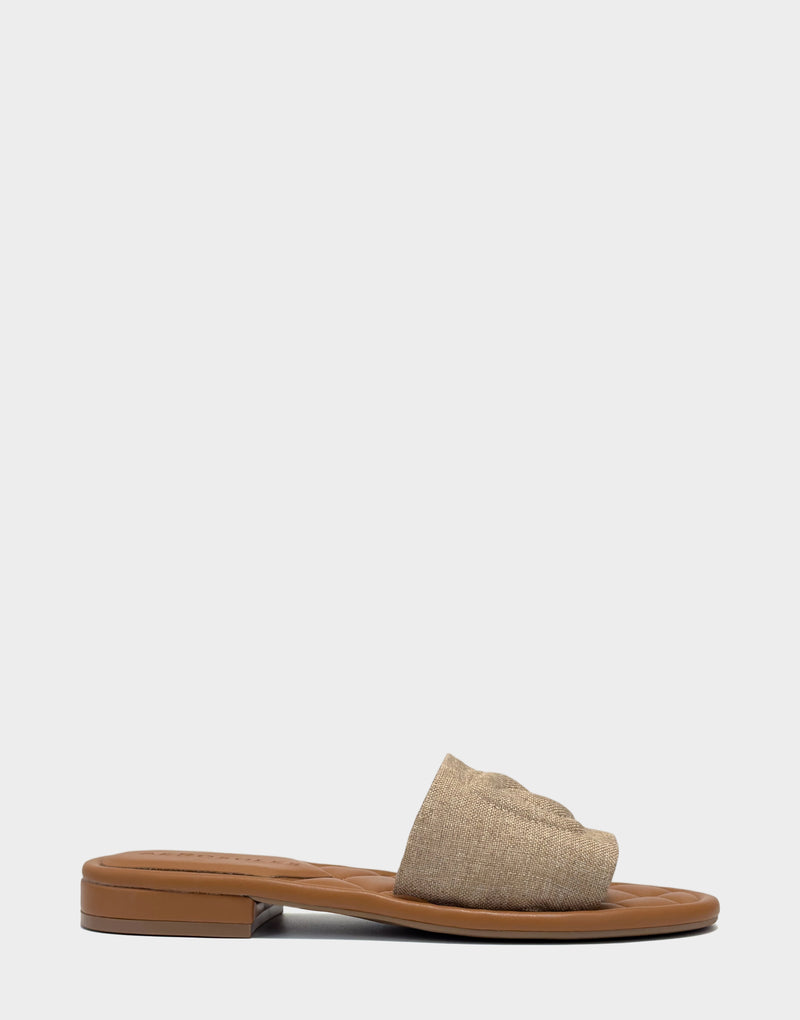 Comfortable Women's Flat Sandal in Natural Linen, side view