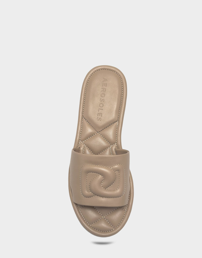 Comfortable Women's Flat Sandal in Natural Faux Soft Leather, top view