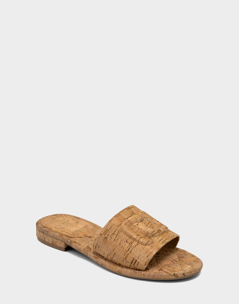 Comfortable Women's Flat Sandal in Natural Cork, angle view