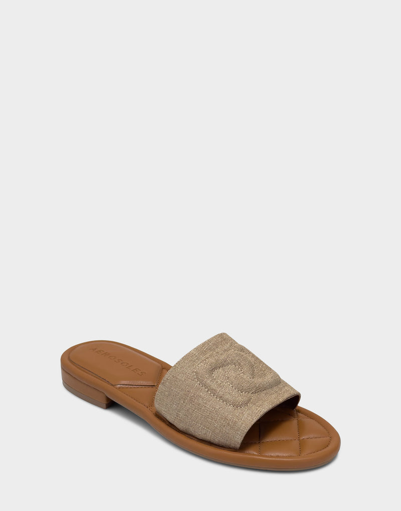 Comfortable Women's Flat Sandal in Natural Linen, angel view