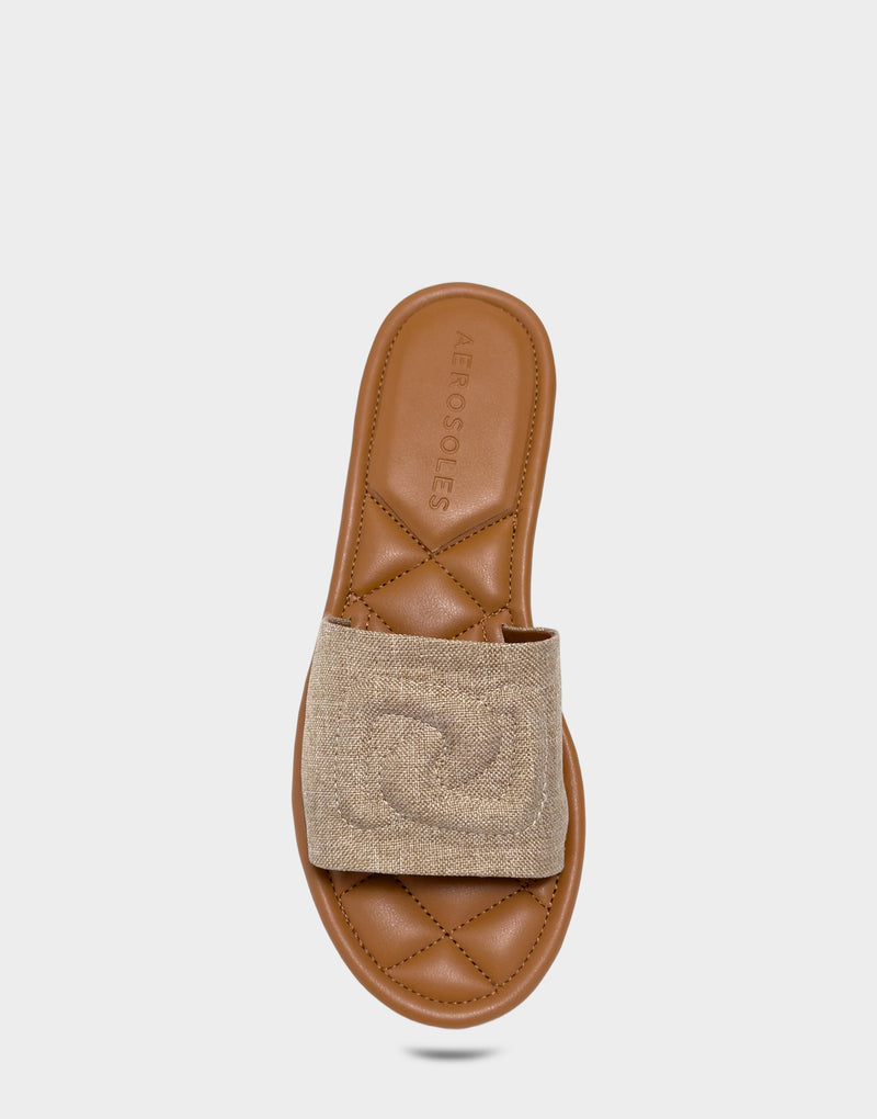 Comfortable Women's Flat Sandal in Natural Linen, top view
