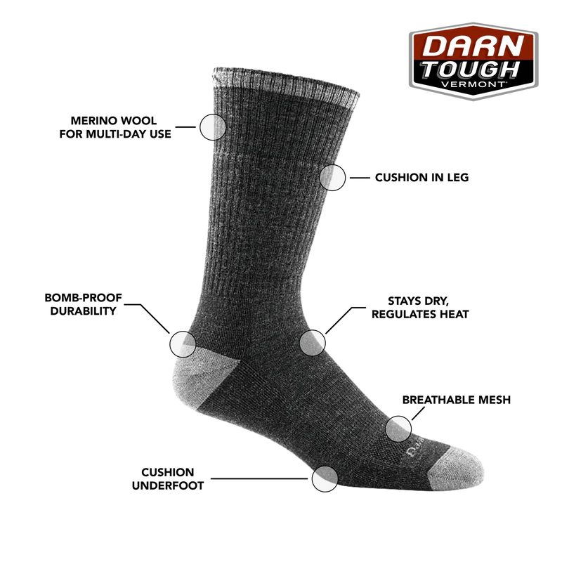 Darn Tough John Henry Boot Midweight Work Sock in dark gray with reinforced heel and toe, side view.