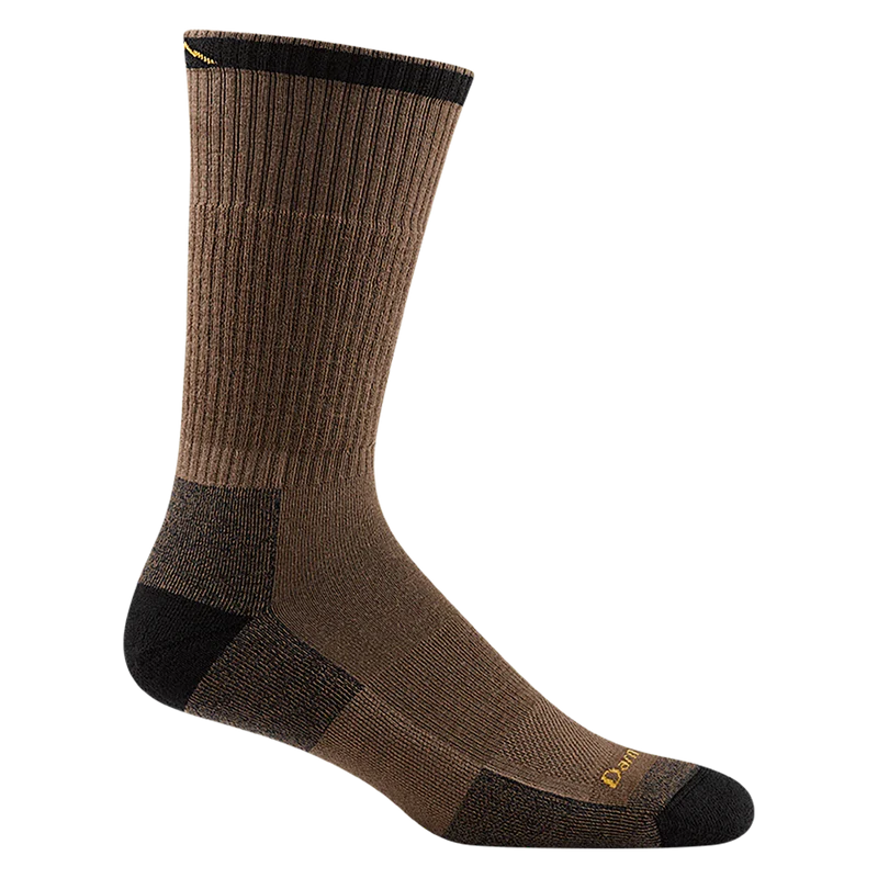 Darn Tough John Henry Boot Midweight Work Sock in brown with black reinforced heel and toe, side view.